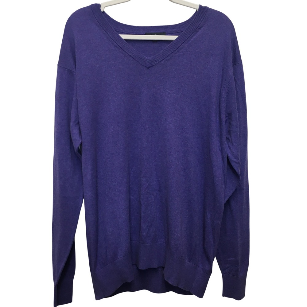 Turtleson Cotton Cashmere V-Neck Sweater Medium Purple Luxury Preppy Soft Travel